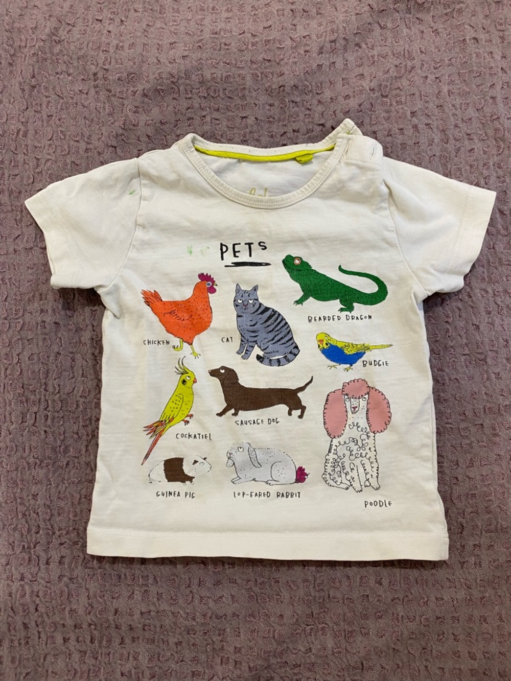 Mini Boden White Kids' Tee with Colorful Pet Illustrations